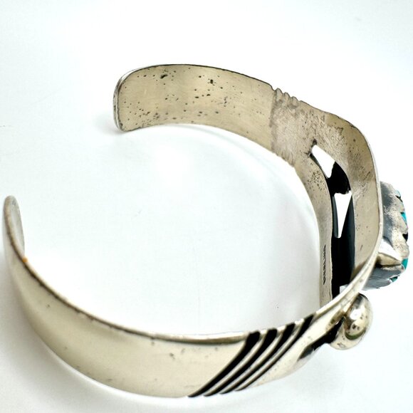 Vintage Sterling Silver Cuff Bracelet With Kingman Turquoise Gemstone 32 Grams - Picture 10 of 11